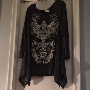 Vocal Black and Gray Embellished Top